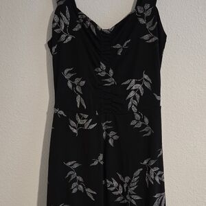41 Hawthorn Black Midi Dress with Silver Leaf Print